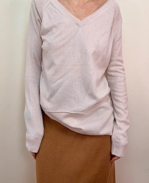 Repeat Womens Cashmere Silk V-Neck Slouchy Jumper Blush Pink UK 8-10 Luxury Knit