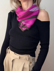 DKNY Vintage Y2K Monogram Logo Pink Brown Pure 100% Silk Scarf Made in Italy Headscarf