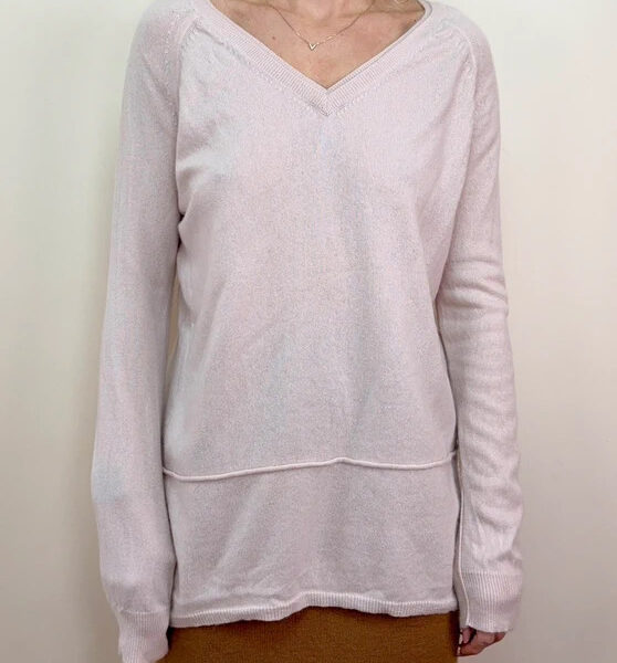 Repeat Womens Cashmere Silk V-Neck Slouchy Jumper Blush Pink UK 8-10 Luxury Knit