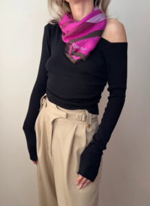 DKNY Vintage Y2K Monogram Logo Pink Brown Pure 100% Silk Scarf Made in Italy Headscarf — photo 2 of 6