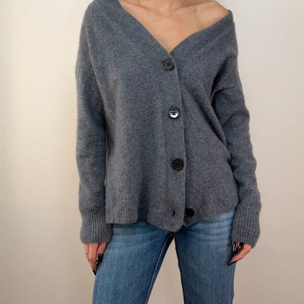 Equipment Femme womens 100% Cashmere Grey Oversized Button V-Neck Cardigan UK12