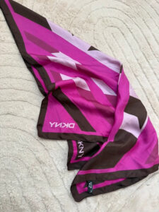 DKNY Vintage Y2K Monogram Logo Pink Brown Pure 100% Silk Scarf Made in Italy Headscarf — photo 4 of 6