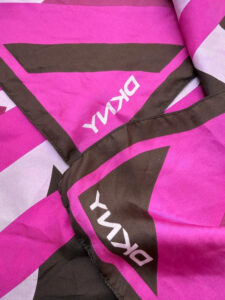 DKNY Vintage Y2K Monogram Logo Pink Brown Pure 100% Silk Scarf Made in Italy Headscarf — photo 5 of 6