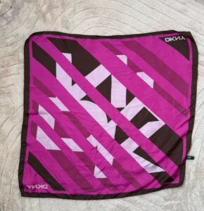 DKNY Vintage Y2K Monogram Logo Pink Brown Pure 100% Silk Scarf Made in Italy Headscarf — photo 6 of 6