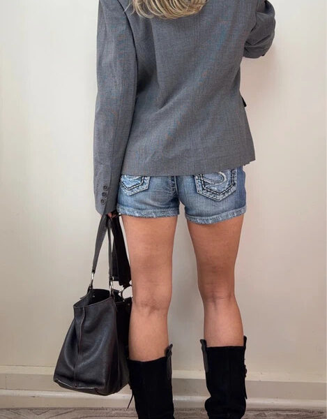 Votre Nom Womens Grey Prince of Wales Wool Fitted Button Blazer UK 10-12