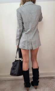 ZARA Women's Linen Blend Pinstripe Fitted Long Blazer — photo 3 of 10