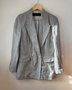 ZARA Women's Linen Blend Pinstripe Fitted Long Blazer — photo 4 of 10