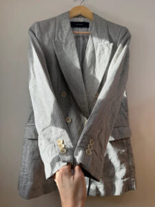 ZARA Women's Linen Blend Pinstripe Fitted Long Blazer — photo 8 of 10
