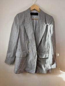 ZARA Women's Linen Blend Pinstripe Fitted Long Blazer — photo 9 of 10