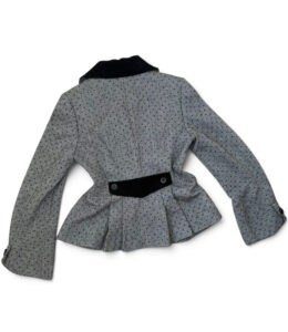 Michel Ambers 90s Grey Black Wool Velvet Polka Dot Fitted Peplum Blazer — photo 5 of 12