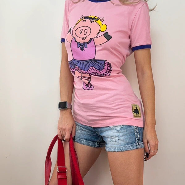 Dolce & Gabbana Year of the Pig Womens Pink ballerina Fitted T-shirt UK 12-14