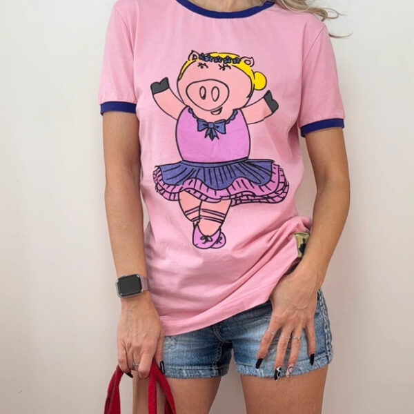 Dolce & Gabbana Year of the Pig Womens Pink ballerina Fitted T-shirt UK 12-14