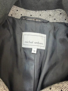 Michel Ambers 90s Grey Black Wool Velvet Polka Dot Fitted Peplum Blazer — photo 6 of 12