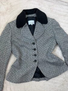 Michel Ambers 90s Grey Black Wool Velvet Polka Dot Fitted Peplum Blazer — photo 8 of 12