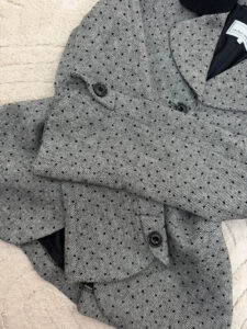 Michel Ambers 90s Grey Black Wool Velvet Polka Dot Fitted Peplum Blazer — photo 9 of 12