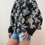 Emanuel Ungaro Fuchsia Women black floral wool jacquard belted jacket flare UK10