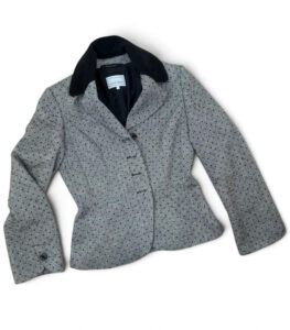 Michel Ambers 90s Grey Black Wool Velvet Polka Dot Fitted Peplum Blazer — photo 10 of 12