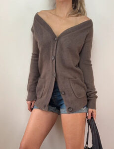Zara Women's 100% cashmere brown chunky V-neck button cardigan