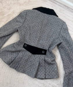 Michel Ambers 90s Grey Black Wool Velvet Polka Dot Fitted Peplum Blazer — photo 12 of 12