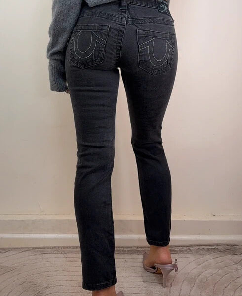 True Religion Stella Women low rise 7” skinny jeans W26 L27 UK 8 black horseshoe