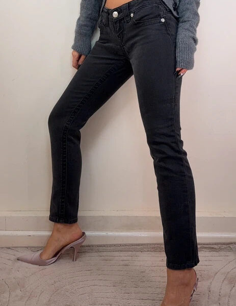 True Religion Stella Women low rise 7” skinny jeans W26 L27 UK 8 black horseshoe