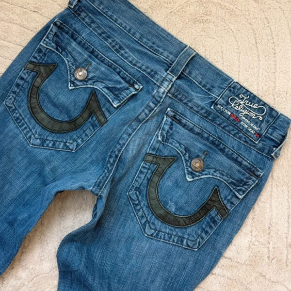 True Religion Billy Mens leather horseshoe bootcut unisex jeans W33L33 USA UK16