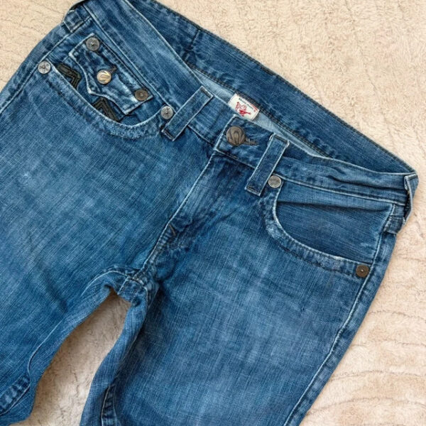 True Religion Billy Mens leather horseshoe bootcut unisex jeans W33L33 USA UK16