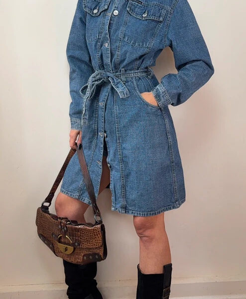 Thomas Jeans Womens Blue Denim Belted Midi Button Trench Coat belt UK 10-12