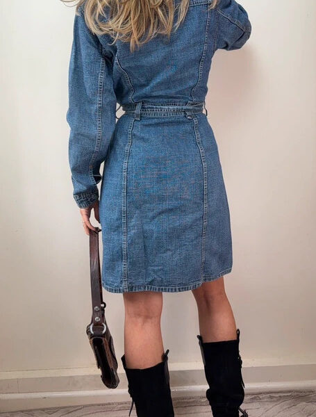 Thomas Jeans Womens Blue Denim Belted Midi Button Trench Coat belt UK 10-12