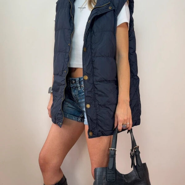 John Lewis Mens Navy Down Feather Puffer Gilet Vest Size L Y2K Utility Gorpcore Casual