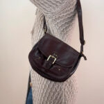 Bolla Vintage Dark Brown Burgundy Leather Saddle Crossbody Messenger Bag Buckle