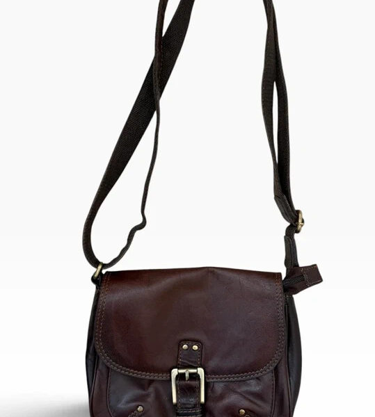 Bolla Vintage Dark Brown Burgundy Leather Saddle Crossbody Messenger Bag Buckle