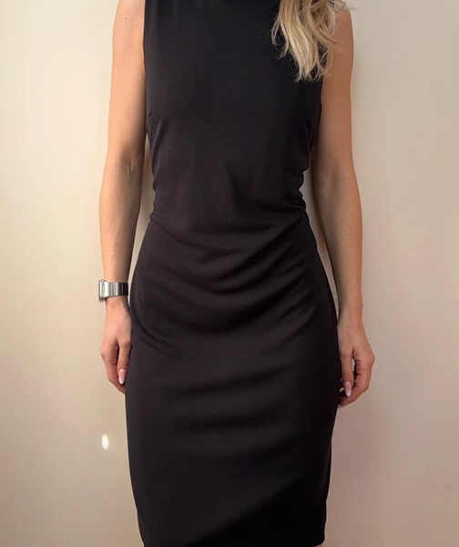 Wallis Womens Black High Neck Sleeveless Midi Pencil Fitted Dress UK 16 Evening