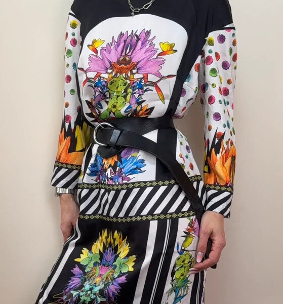 Just Cavalli 2014 womens Floral Orient Graphic Print Relaxed Mini Dress UK 10
