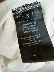 Label on a John Richmond piece, UK 8