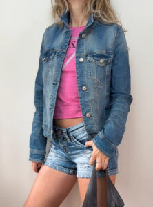 Mango Denim womens Y2K fitted blue button trucker jacket