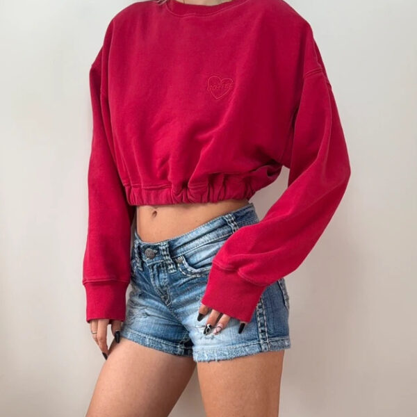Bo+Tee womens red embroidered heart cropped oversized sweatshirt UK 10–12 boxy