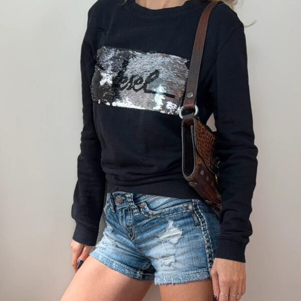 Diesel womens reversible sequin logo black sweatshirt UK8–10 shimmer silver star