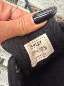 Label on a Replay piece, Shoes UK 5