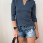 Brora Scotland Womens 100% cashmere grey blue collared fitted polo jumper UK8–10