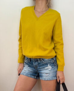 M&S Women's 100% Cashmere Yellow V-Neck Jumper Relaxed Sweater