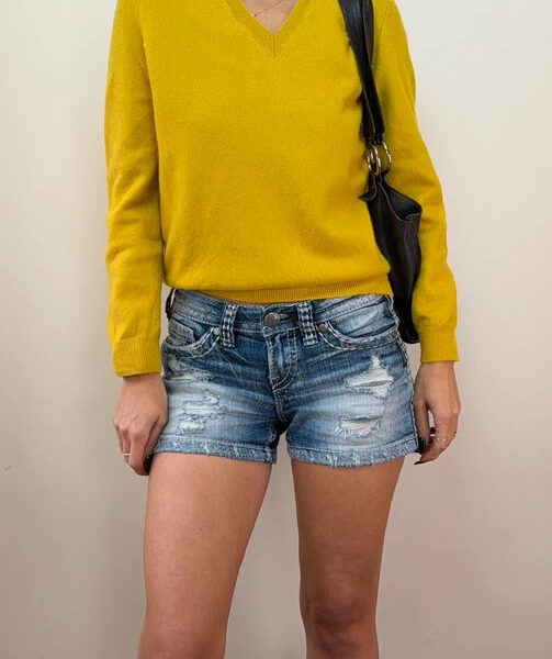 M&S Womens 100% Cashmere Yellow V-Neck Jumper Relaxed Sweater UK 8-10