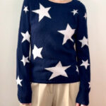 Cocoa Cashmere Womens navy white star 100% cashmere crewneck jumper UK 8-10