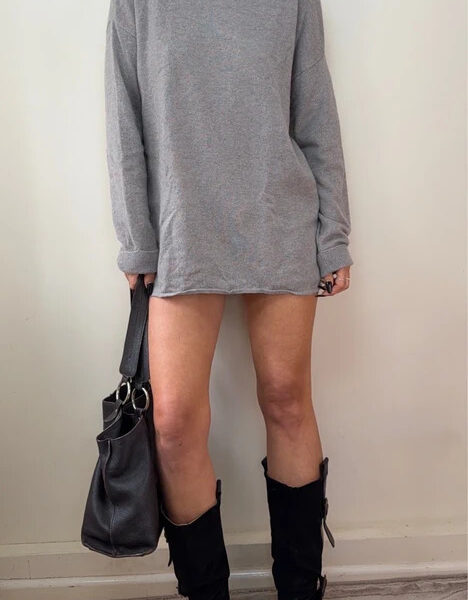 Poetry Womens 100% cashmere grey taupe oversized jumper open back UK 14-16