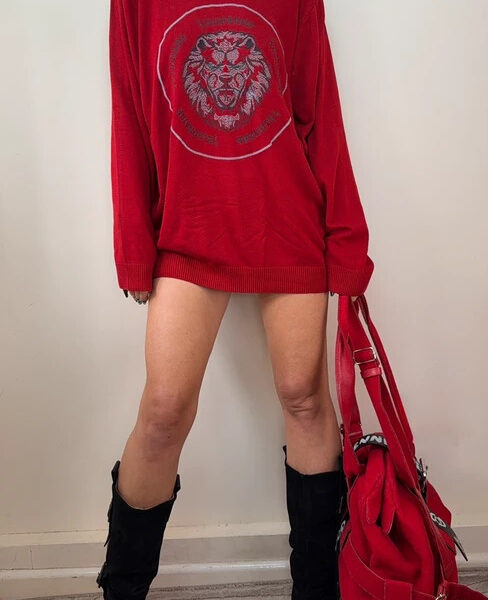 Billionaire mens red lion embroidered crewneck wool blend jumper oversized 3XL