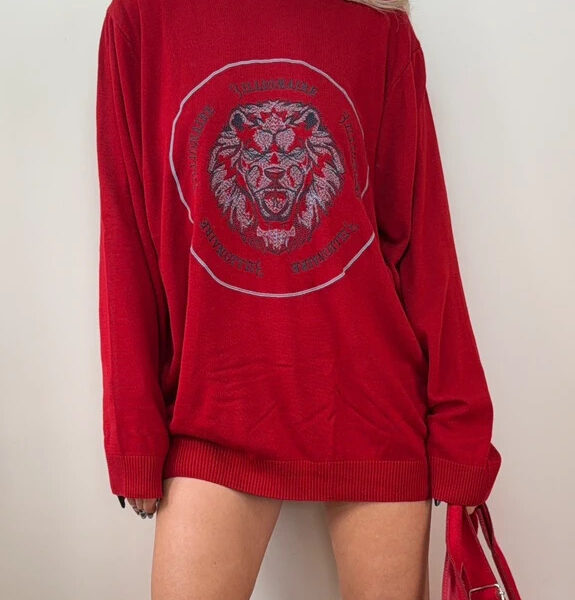 Billionaire mens red lion embroidered crewneck wool blend jumper oversized 3XL