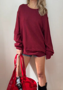 M&S Men's Burgundy extra fine lambswool crewneck jumper 2XL wool oversized slouch