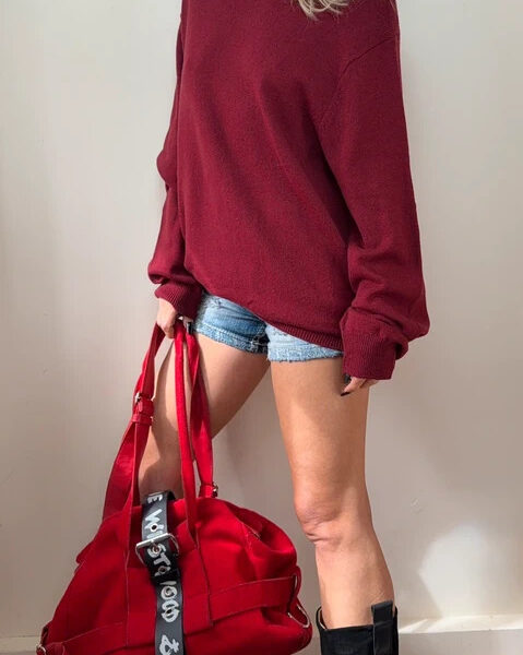 M&S Mens Burgundy extra fine lambswool crewneck jumper 2XL wool oversized slouch