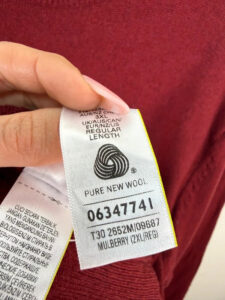 Label on a Marks & Spencer piece, UK 8