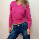 Barrie Scotland Womens 100% New Wool Hot Pink V-Neck Jumper UK 8-10 Luxury Knit